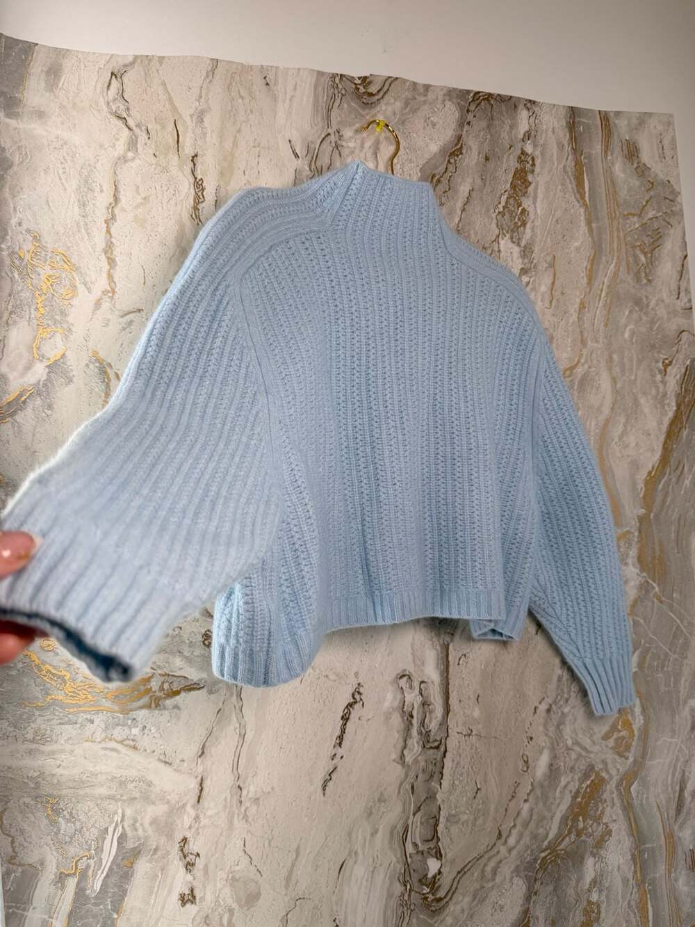 Madewell Light Blue Ribbed Mockneck Cropped Sweater Size L - Picture 9 of 11